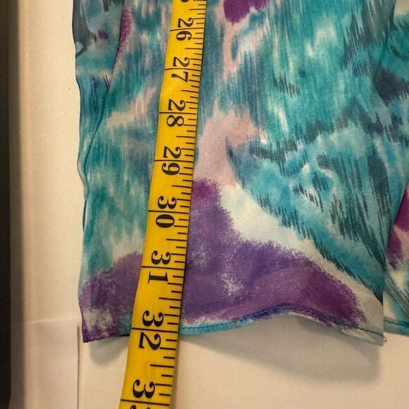 Gibson Teal Tank With Watercolor Silk Overlay Top Sz S - Picture 14 of 15